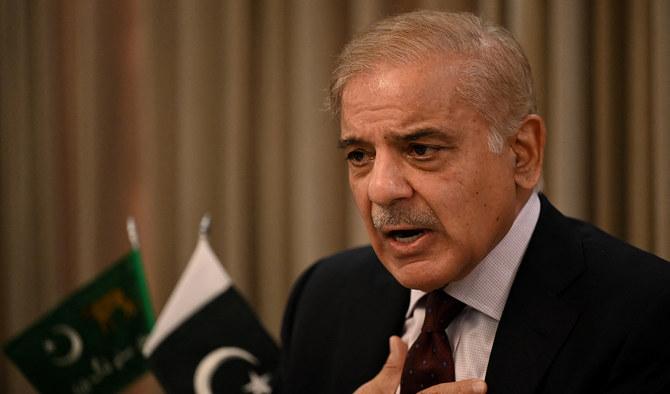 Pakistan Prime Minister Shehbaz Sharif speaks during a news conference in Islamabad on April 1, 2022. (AFP/File)
