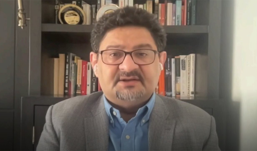 Pakistan's Finance Minister Miftah Ismail speaks during an interview with CNBC. (CNBC video screenshot)