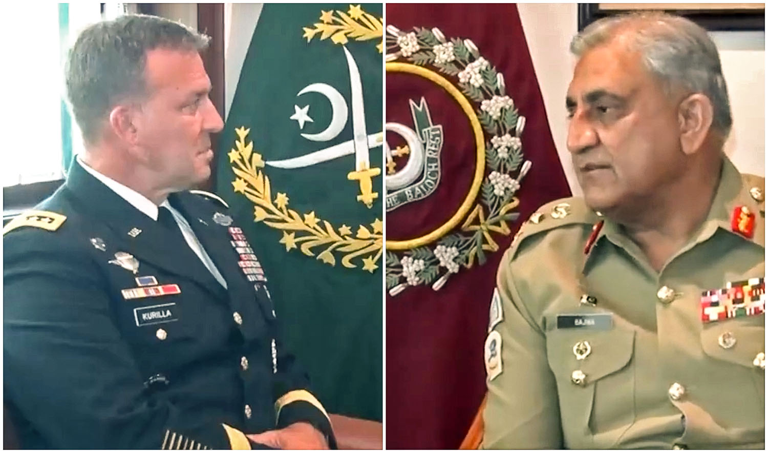 The combination of photos shows Commander United States Central Command (USCENTCOM) General Michael E. Kurilla, left, and Pakistan's army chief General Qamar Javed Bajwa during their meeting in Rawalpindi on August 18, 2022. (Photo courtesy: social media)