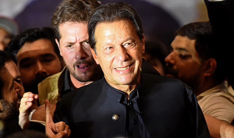 Former Pakistan's Prime Minister Imran Khan (C) attends a lawyers' convention in Lahore on May 18, 2022. (AFP/FILE)