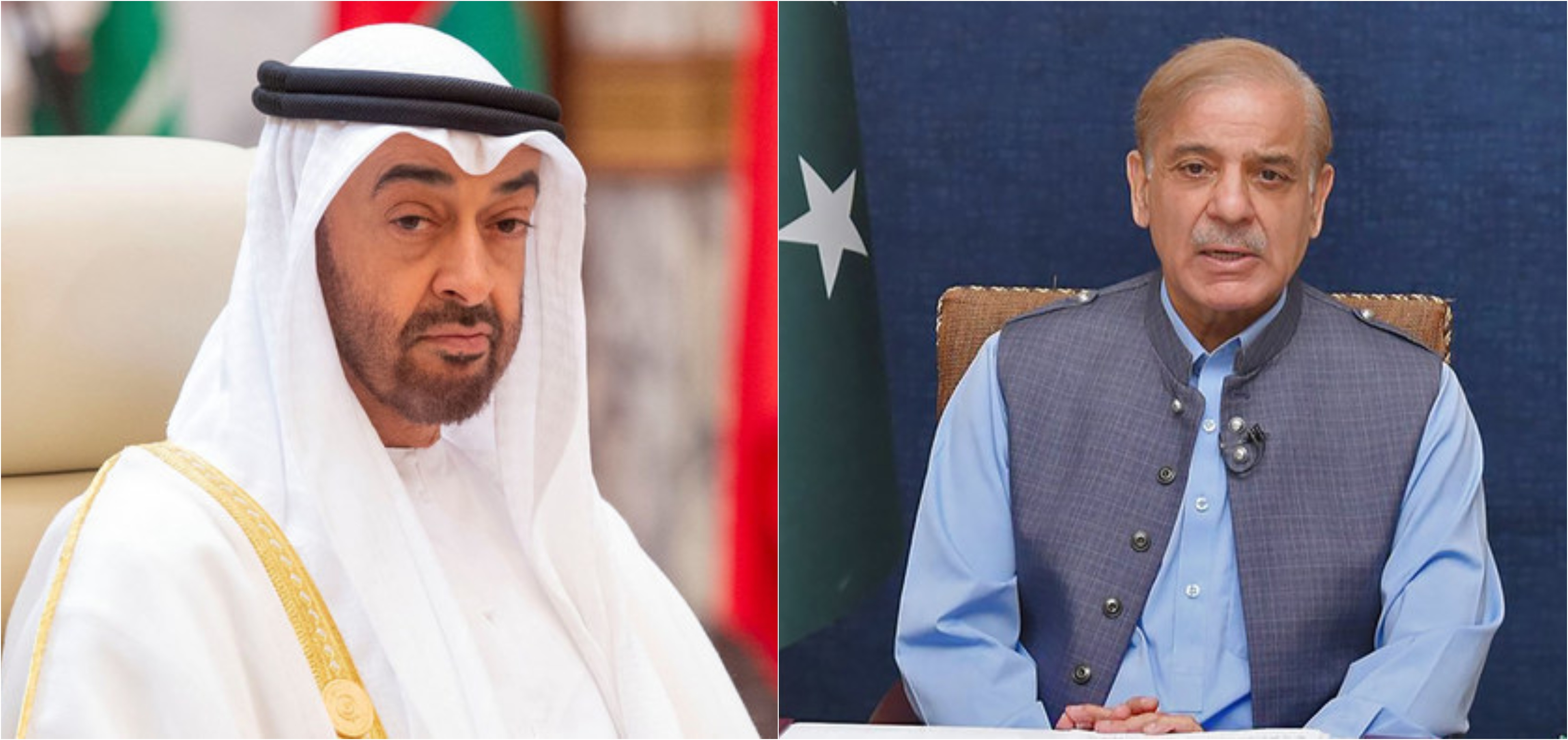 This combination of photos shows Pakistani Prime Minister Shehbaz Sharif (L) and President of the United Arab Emirates, Sheikh Mohamed bin Zayed Al Nahyan. (REUTERS/ Government of Pakistan)