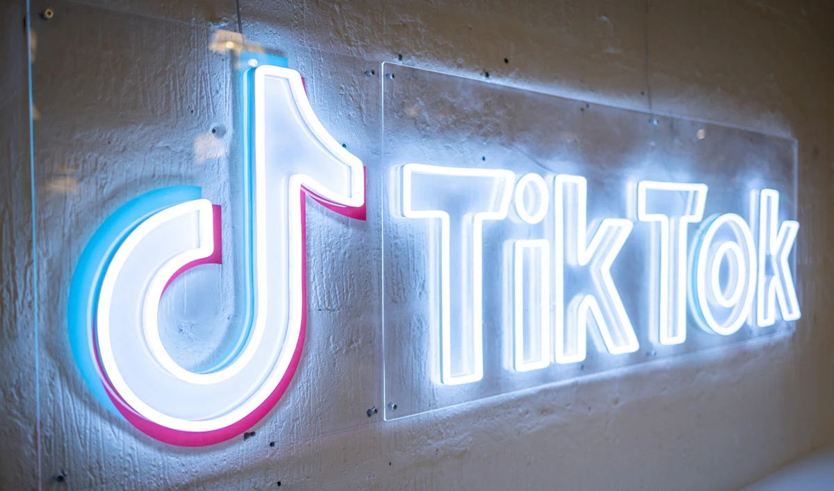 This file photo, taken on February 9, 2022, shows the logo of video-focused social networking service TikTok, at the TikTok UK office, in London. (AFP/File)