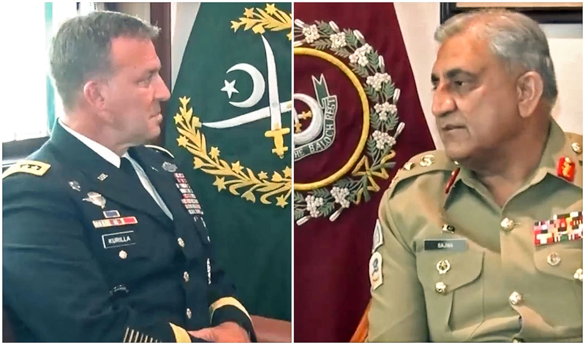 The combination of photos shows Commander United States Central Command (USCENTCOM) General Michael E. Kurilla, left, and Pakistan's army chief General Qamar Javed Bajwa during their meeting in Rawalpindi on August 18, 2022. (Photo courtesy: social media)
