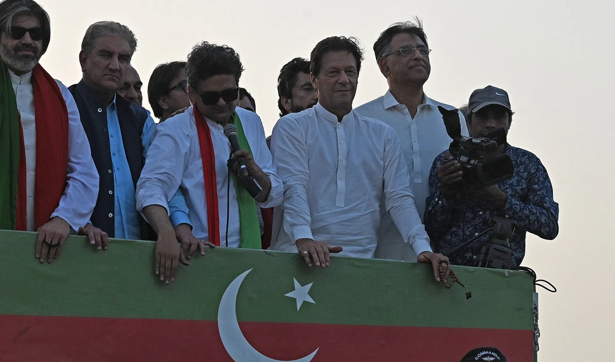 Pakistan's former prime minister Imran Khan (3R), takes part in a protest rally in Attock on May 25, 2022. (AFP/File)