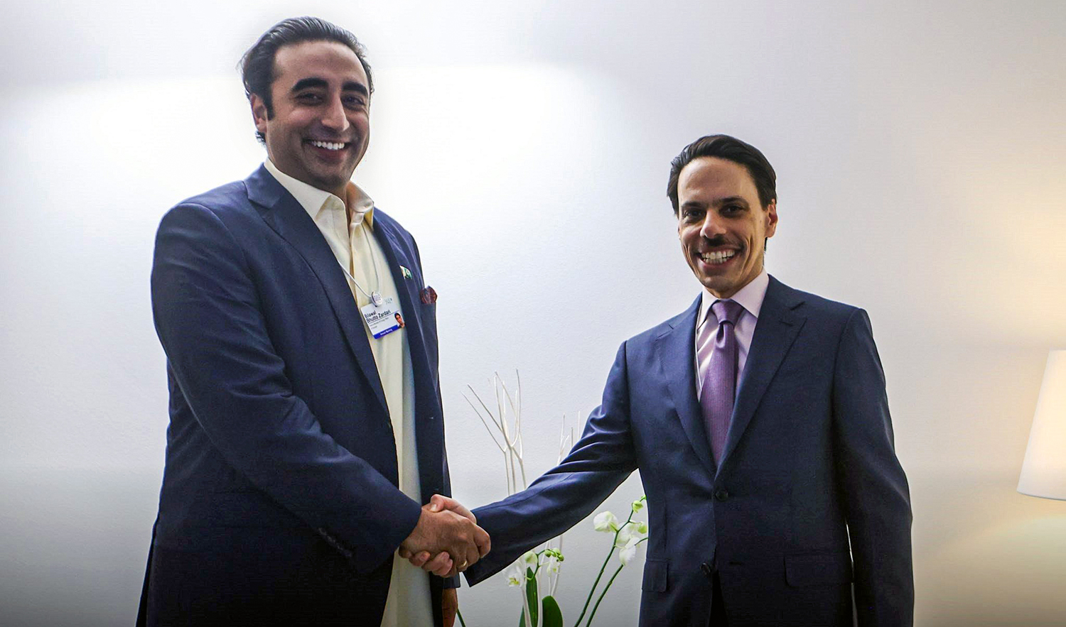 Pakistan's Foreign Minister Bilawal Bhutto Zardari and his Saudi counterpart Prince Faisal bin Farhan meeting in Davos on May 25, 2022. (Photo courtesy: @BBhuttoZardari/Twitter/File)