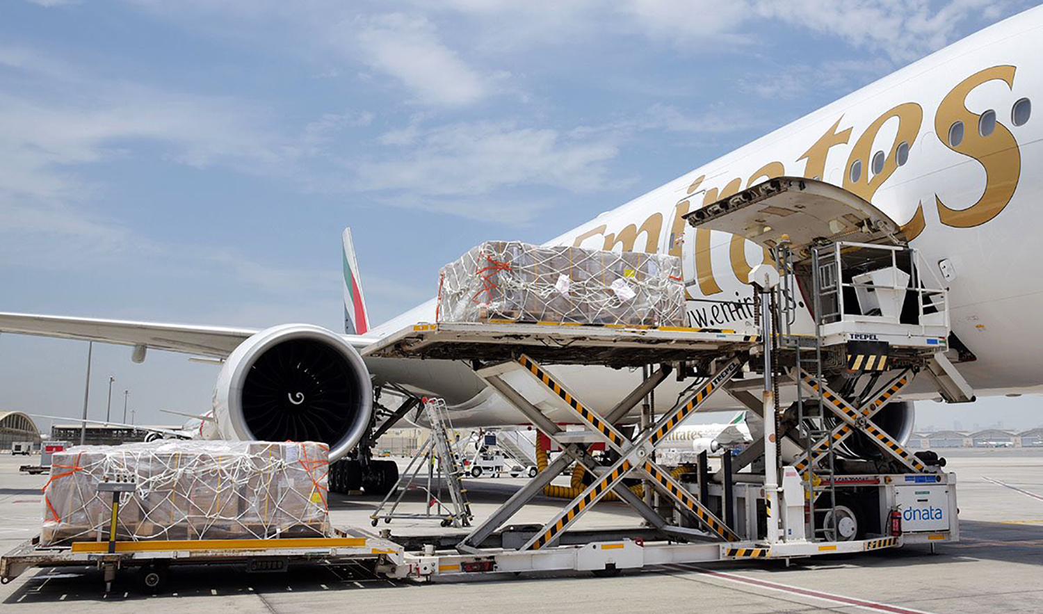 This photograph shared by Sheikh Ahmed bin Saeed Al Maktoum, President, Dubai Civil Aviation Authority, shows cargo being loaded on an Emirates' aircraft.