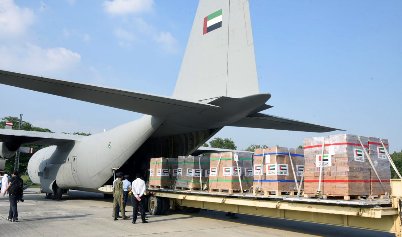 Two flights from the United Arab Emirates (UAE) carrying humanitarian aid landed at Nur Khan Airbase, Rawalpindi on Tuesday, September 7, for Pakistan's flood victims. (Ministry of Foreign Affairs)