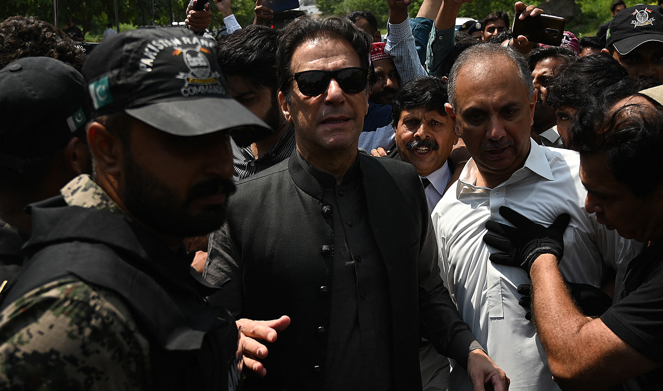 Former Pakistani prime minister Imran Khan (C) arrives to appear before the Anti-Terrorism Court in Islamabad on September 1, 2022. (AFP/File)