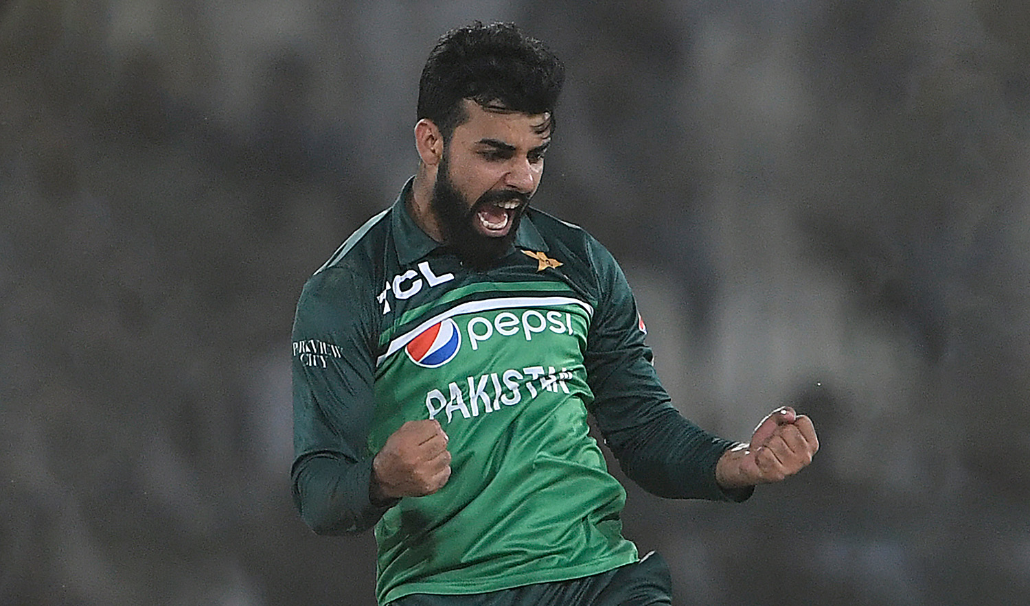 Pakistan's player Shadab Khan celebrates after taking a wicket during a one-day international (ODI) cricket match between agaist West Indies at the Multan International Cricket Stadium on June 12, 2022. (AFP/File)