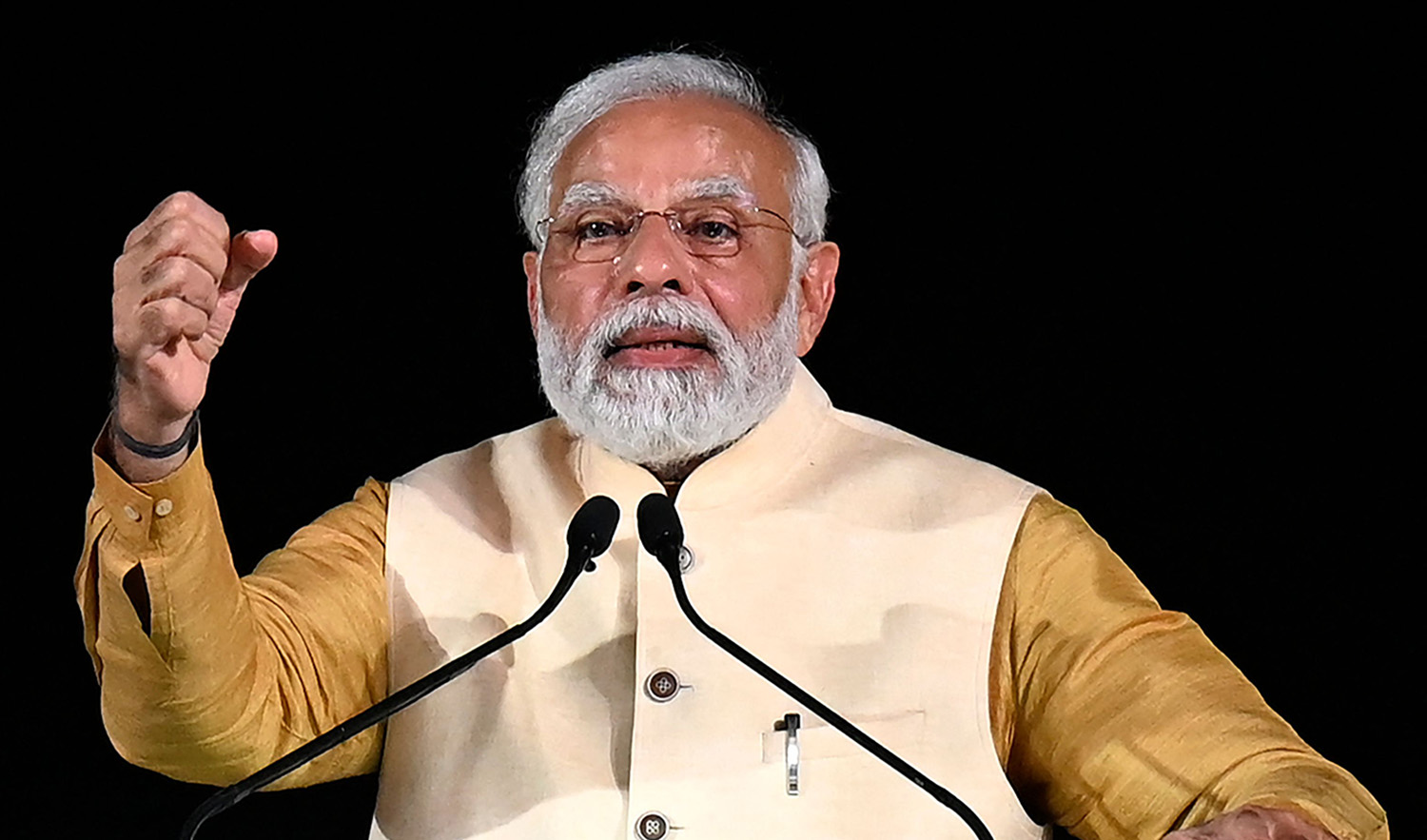 India's Prime Minister Narendra Modi speaks during the inauguration ceremony of the newly renovated avenue ‘Central Vista’ in New Delhi on September 8, 2022. (AFP)