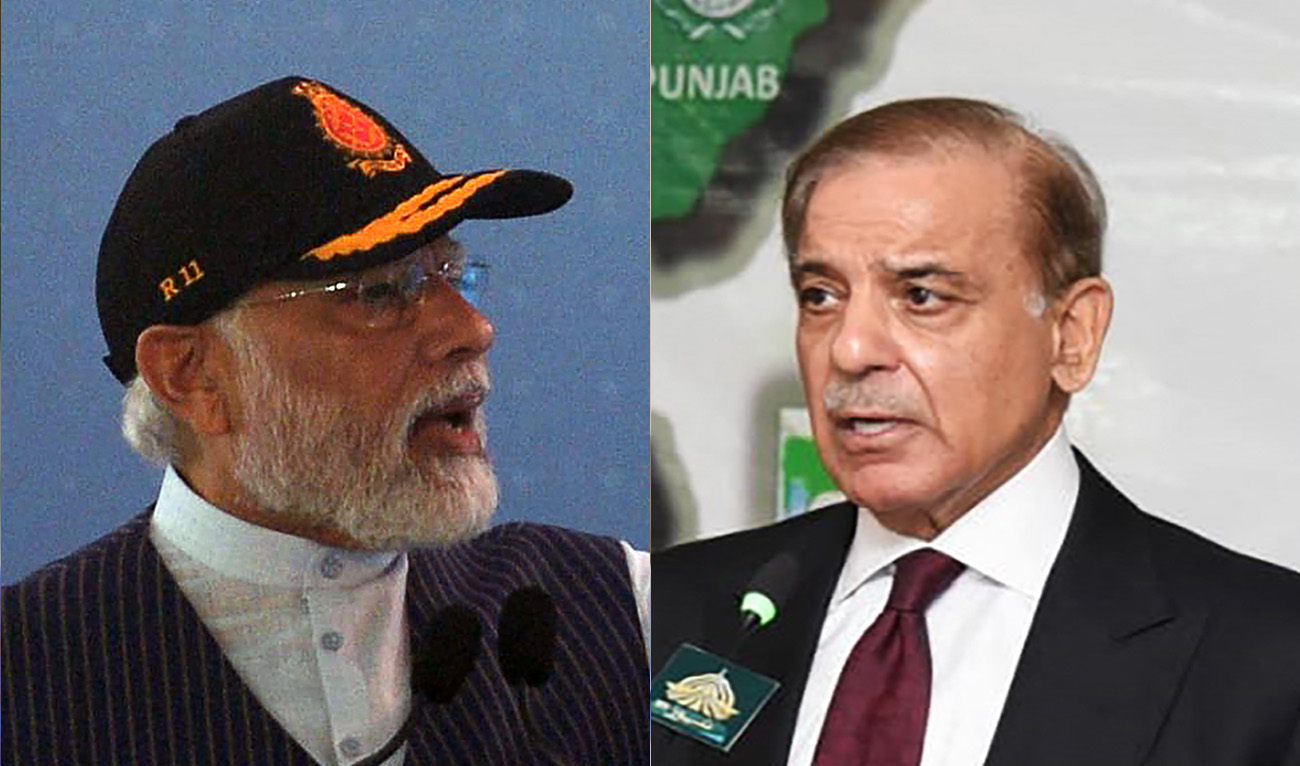 A combination photo, created on September 14, 2022, shows Prime Minister Shehbaz Sharif (R) and Indian Prime Minister Narendra Modi (L). (AFP)