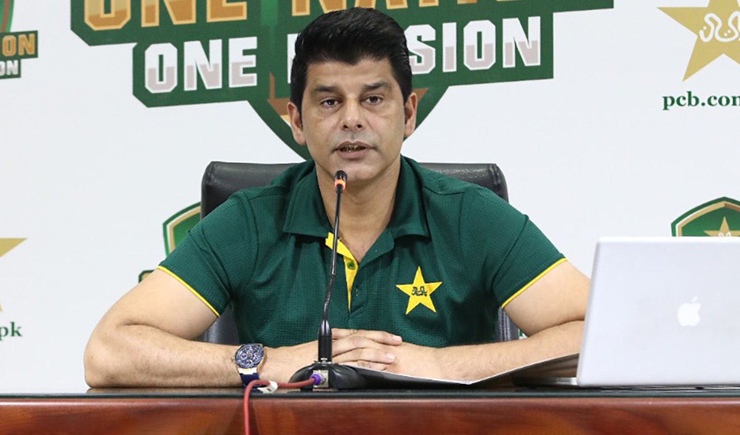 Pakistan Cricket Board's (PCB) Chief selector Muhammad Wasim unveils Pakistan's squads for its T20I home series against England and T20 World Cup on September 15, 2022. (Photo courtesy: PCB)