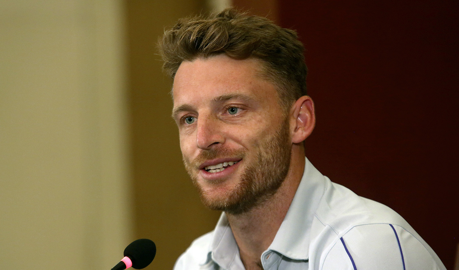 England's cricket team skipper Jos Buttler gives a press conference, in Karachi, Pakistan, on September 15, 2022. (AP)