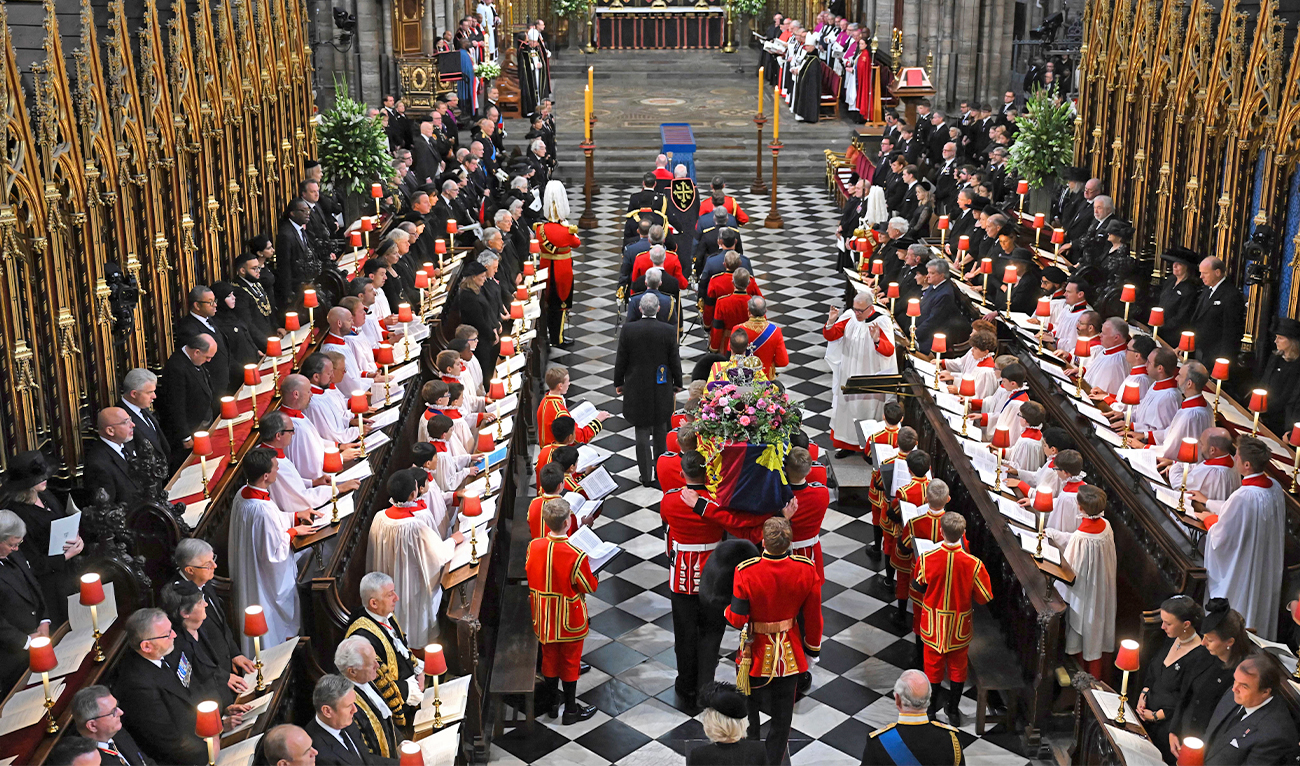Gentlemen at Arms, the Queen's bodyguard take part in the funeral service of Queen Elizabeth II at Westminster Abbey in central London, on September 19, 2022. (AP)