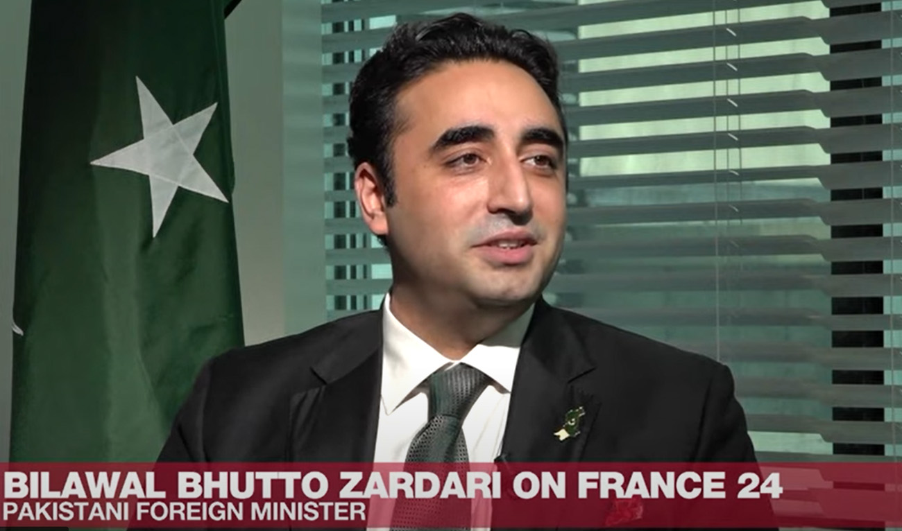 Pakistani Foreign Minister Bilawal Bhutto Zardari speaks during an interview with France 24 in New York on September 22, 2022. (Screengrab)