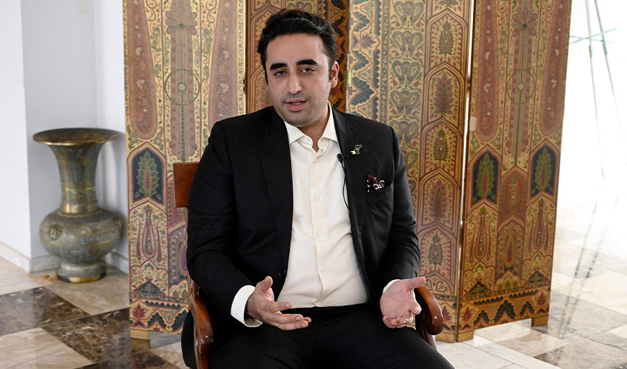 Pakistan's Foreign Minister Bilawal Bhutto Zardari, speaks during an interview at the Embassy of Pakistan in Washington, DC, September 27, 2022. (AFP)