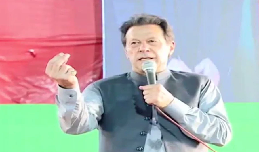 Pakistan’s former prime minister Imran Khan addresses to his supporters in Faisalabad, Pakistan on September 4, 2022.(Social Media)