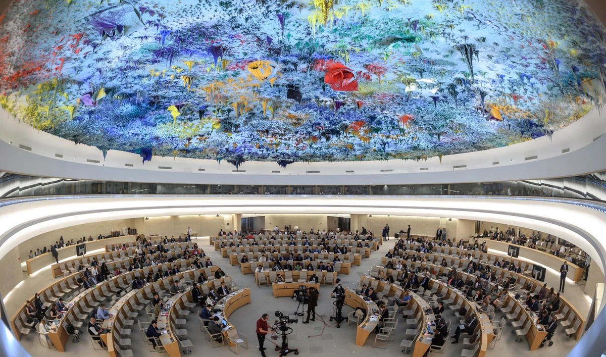 A photo shows a general view on the opening day of the 50th session of the UN Human Rights Council, in Geneva, on June 13, 2022. (AFP/File)