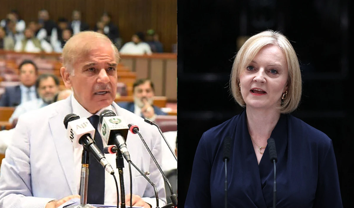 This combination of photos, created on September 7, 2022, shows Pakistan's Prime Minister Shehbaz Sharif (L) and UK's newly appointed Prime Minister Liz Truss (R). (AFP)