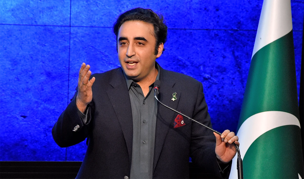 Pakistani Foreign Minister Bilawal Bhutto Zardari speaks during a joint press conference with U.N. Secretary-General Antonio Guterres at the Foreign Ministry in Islamabad, Pakistan, on September 9, 2022. (AP)