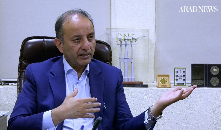 State Minister for Petroleum Division Senator Musadik Masood Malik gestures during an exclusive interview with Arab News in Islamabad, Pakistan, on September 14, 2022. (AN Photo)