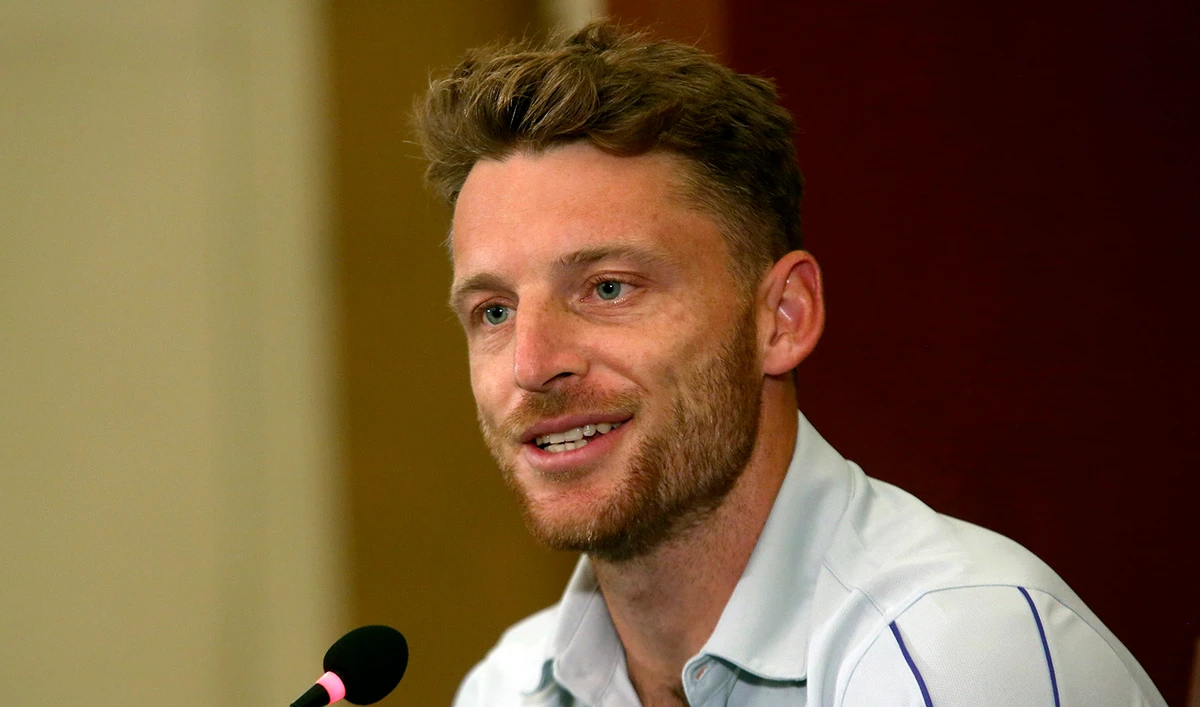 England's cricket team skipper Jos Buttler gives a press conference, in Karachi, Pakistan, on September 15, 2022. (AP)