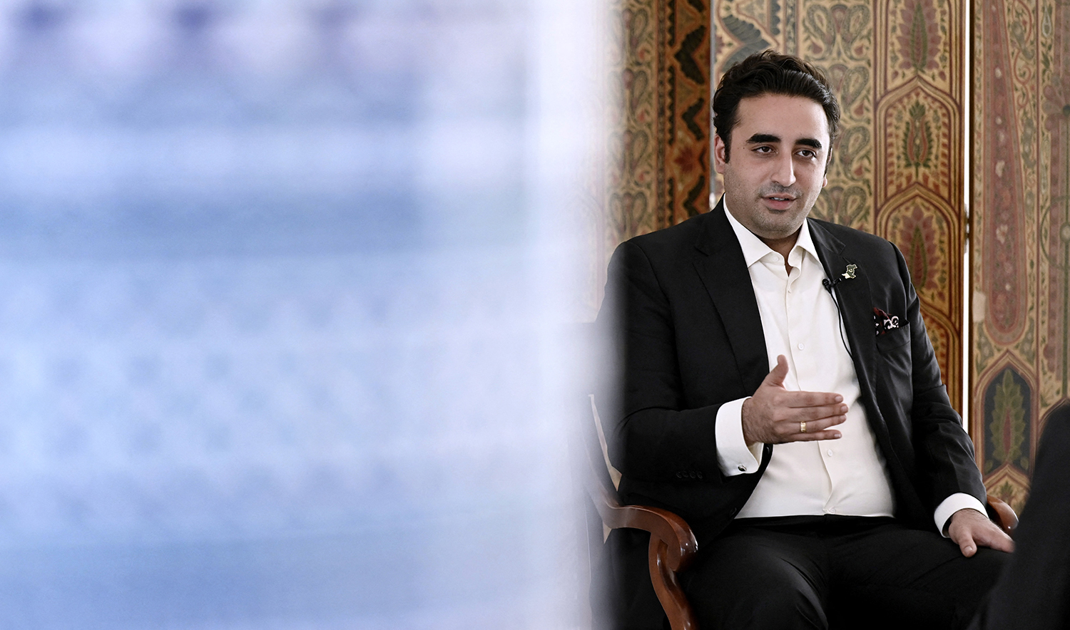 Pakistan's Foreign Minister Bilawal Bhutto Zardari, speaks during an interview at the Embassy of Pakistan in Washington DC, on September 27, 2022. (AFP)