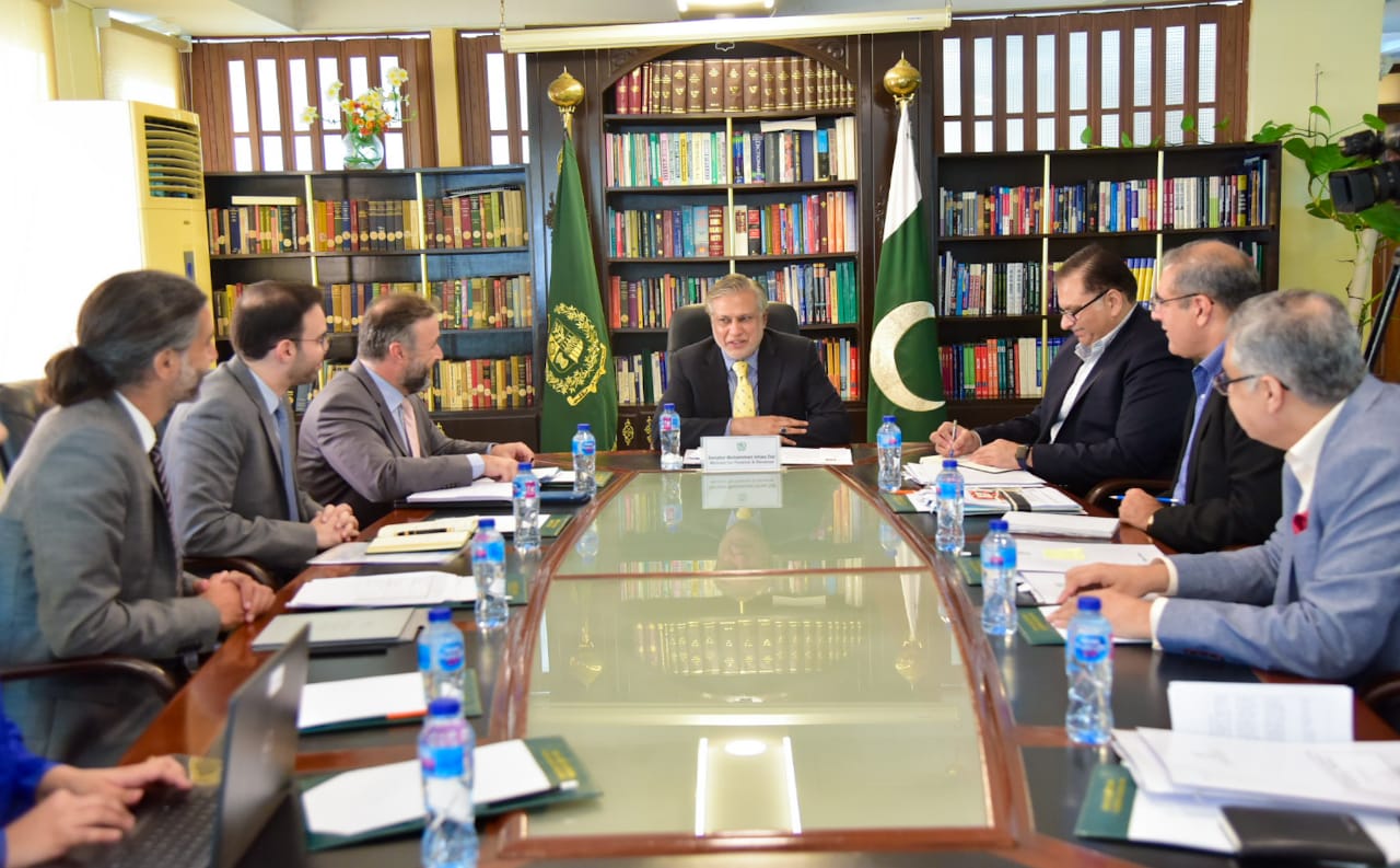 Pakistan's Finance Minister Ishaq Dar, center, holds a meeting with World Bank’s Country Director Najy Benhassine, (third left), in Islamabad on October 18, 2022. (Photo courtesy: @FinMinistryPak/Twitter)