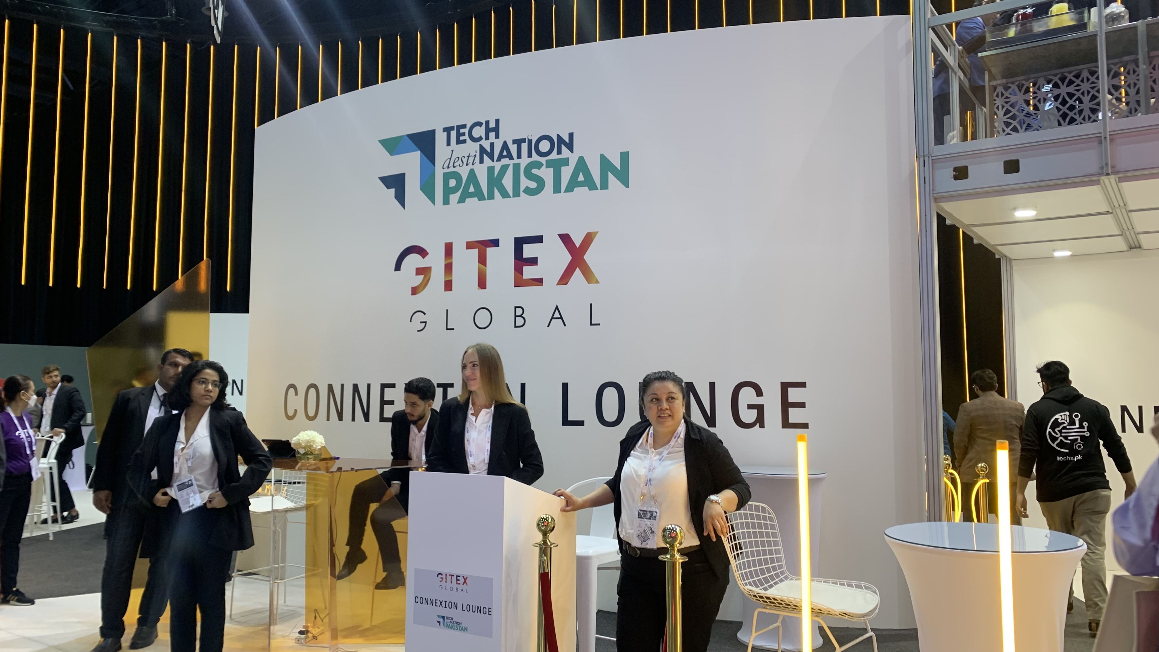 People can be seen working at the Pakistan Pavilion at the Global Information Technology Exhibition in Dubai, United Arab Emirates, on October 12, 2022. (AN Photo)