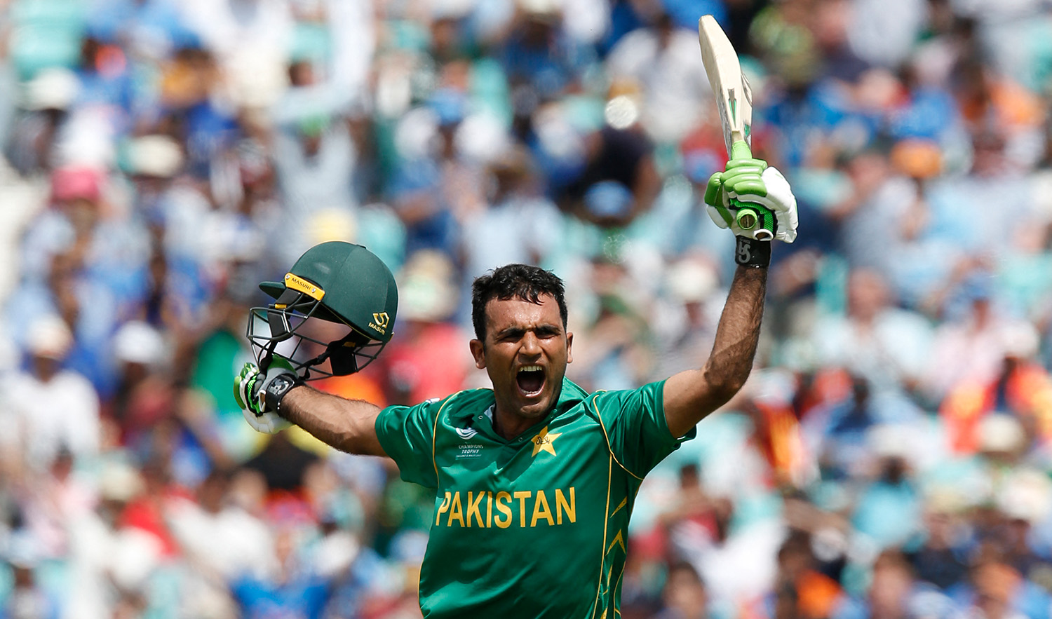 Pakistan's Fakhar Zaman celebrates reaching his 100 during the ICC Champions Trophy final cricket match between India and Pakistan at The Oval in London on June 18, 2017. (AFP/File)