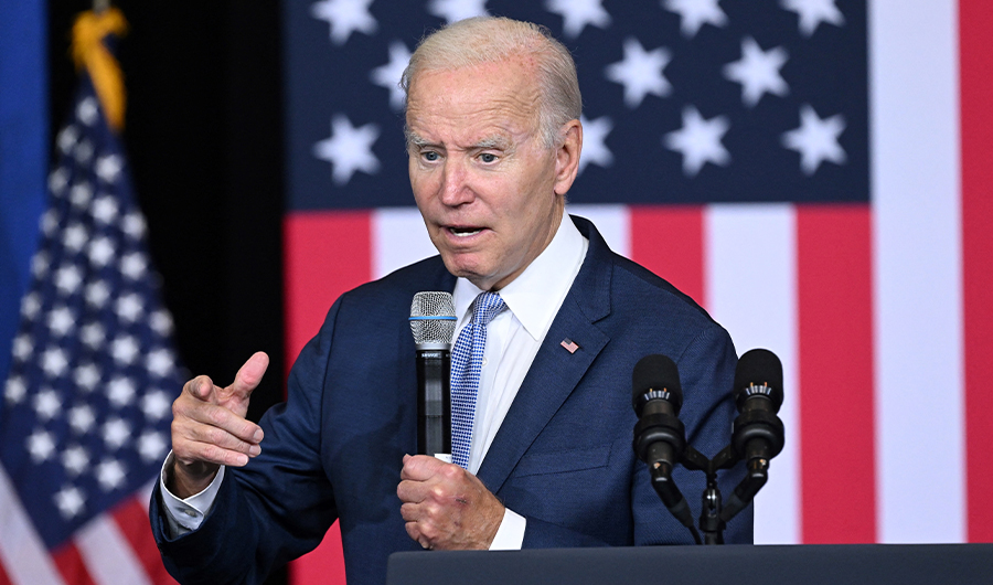 US President Joe Biden speaks about lowering costs for American families at the East Portland Community Center, in Portland, Oregon, on October 15, 2022. (AFP)