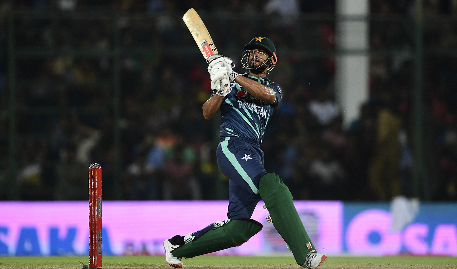 Pakistan's Shan Masood plays a shot during the fourth Twenty20 international cricket match between Pakistan and England at the National Cricket Stadium in Karachi on September 25, 2022. (AFP/File)