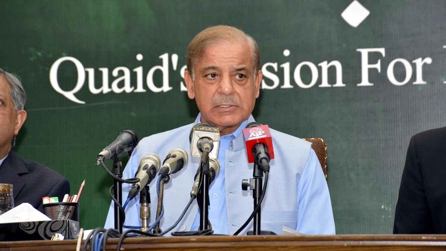 Pakistan Prime Minister Shehbaz Sharif speaks during a press conference in Lahore on October 22, 2022. (PID)