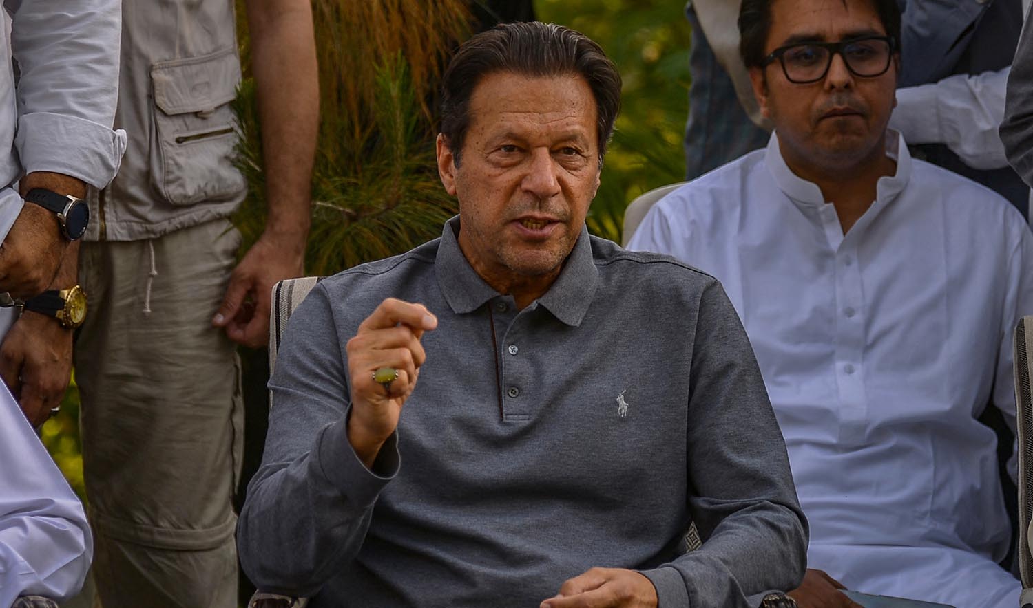 Former Pakistan's prime minister Imran Khan (C) gestures during a press conference in Islamabad on April 23, 2022. (AFP/File)