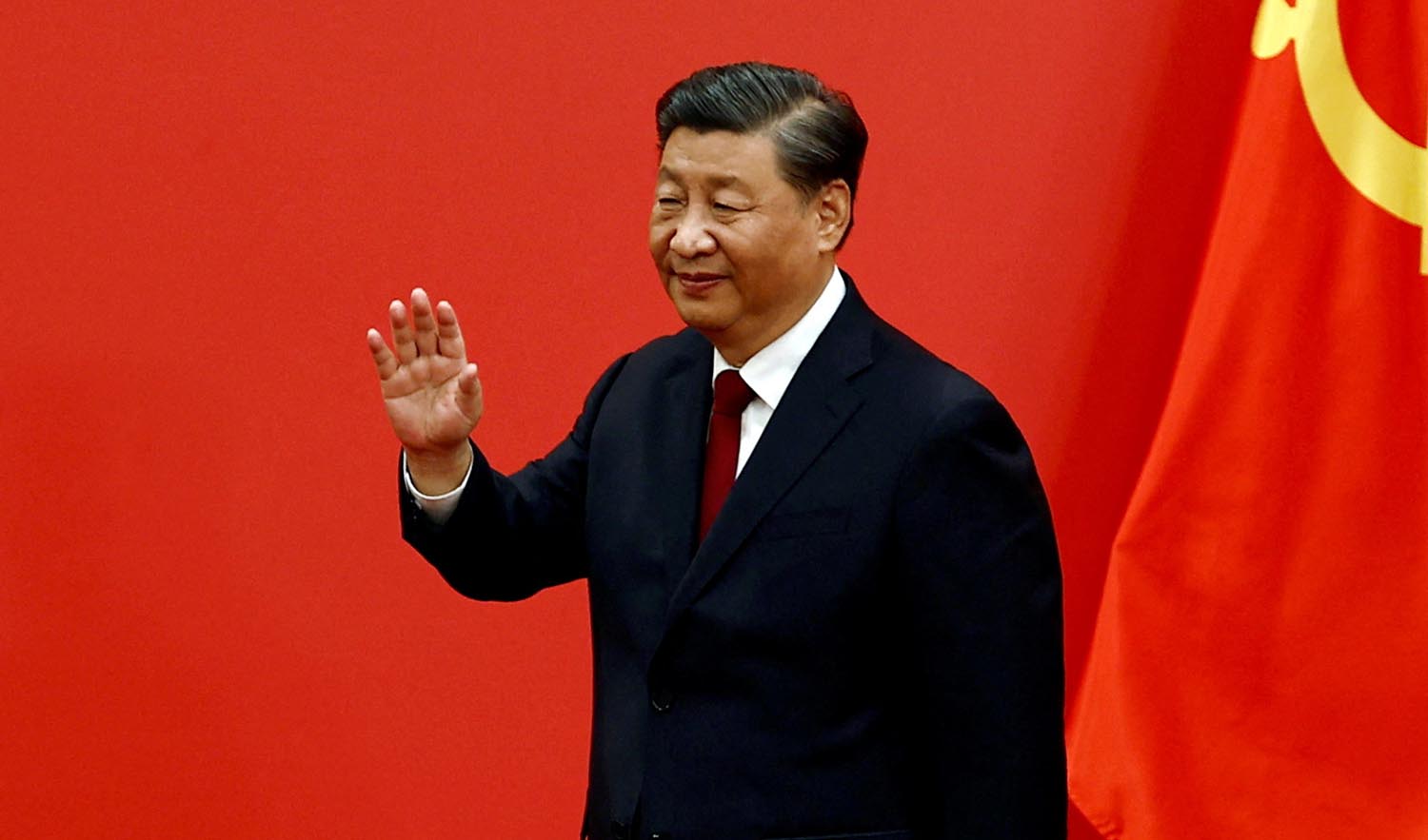 Chinese President Xi Jinping waves after his speech as the new Politburo Standing Committee members meet the media following the 20th National Congress of the Communist Party of China, at the Great Hall of the People in Beijing, China October 23, 2022. (REUTERS/File)