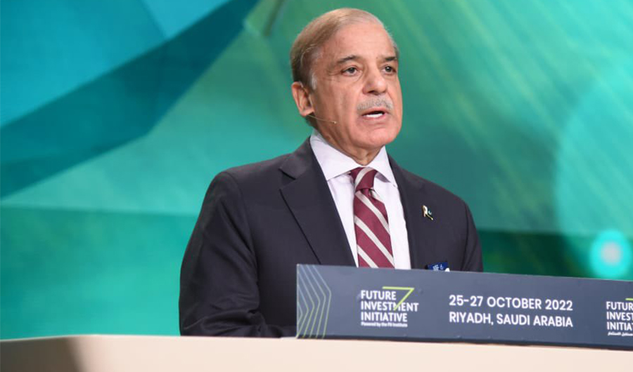Pakistan Prime Minister Shehbaz Sharif addresses at the sixth Future Investment Initiative Summit in Riyadh on October 25, 2022. (Photo courtesy: Government of Pakistan)