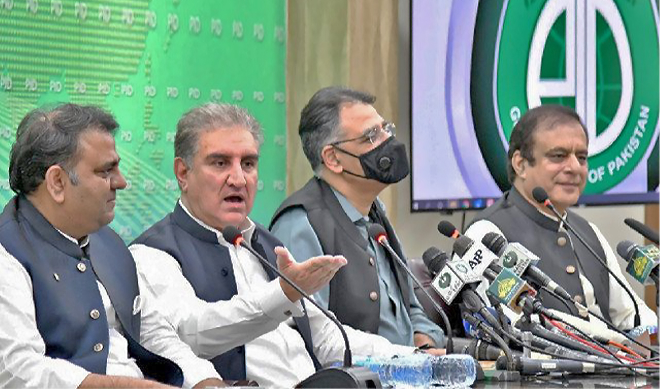 Senior leader of ex-premier Imran Khan’s party, Pakistan Tehreek-e-Insaf, address a press conference in Islamabad, Pakistan, on March 08, 2022. (PID/File)