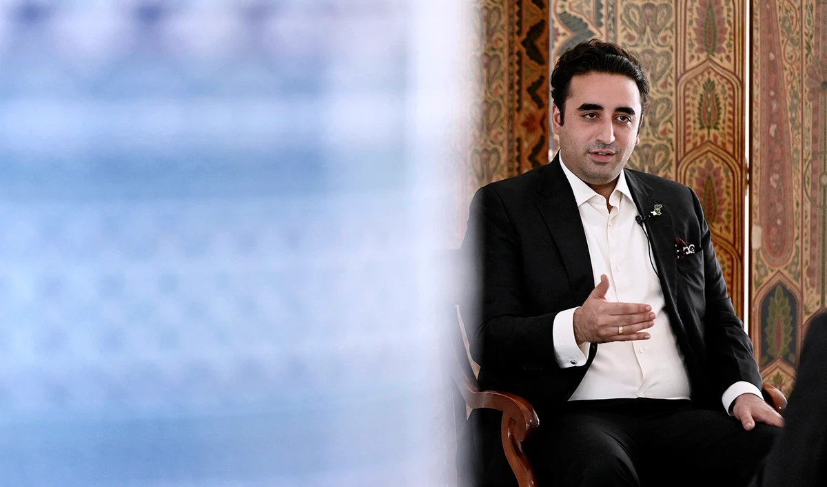 Pakistan's Foreign Minister Bilawal Bhutto Zardari, speaks during an interview at the Embassy of Pakistan in Washington DC, on September 27, 2022. (AFP)