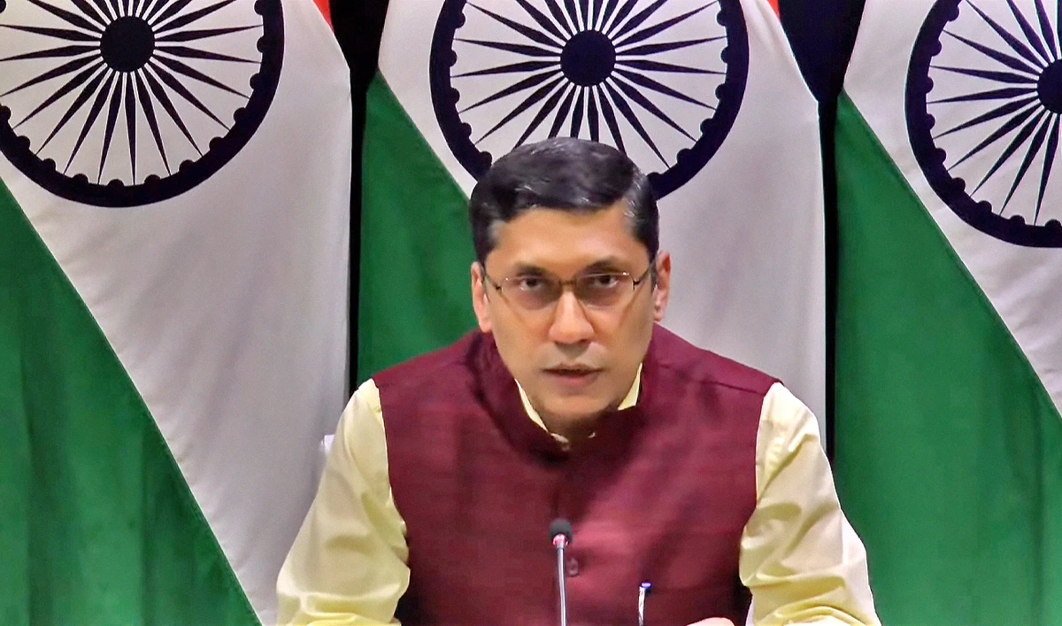 Indian foreign ministry spokesperson Arindam Bagchi addresses weekly media briefing in India on October 7, 2022. (Screen grab from a video posted by Ministry of External Affairs, India)