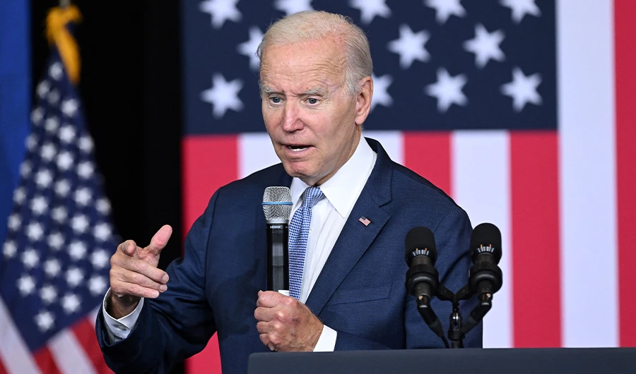 US President Joe Biden speaks about lowering costs for American families at the East Portland Community Center, in Portland, Oregon, on October 15, 2022. (AFP)