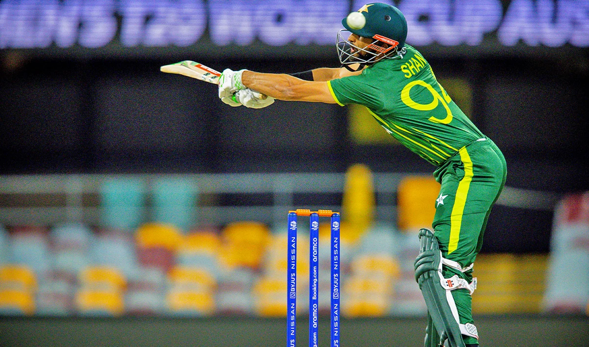 Pakistan's Shan Masood plays a shot during the ICC 2022 Twenty20 World Cup cricket warm-up match between Pakistan and England at the Gabba in Brisbane on October 17, 2022. (AFP/File)