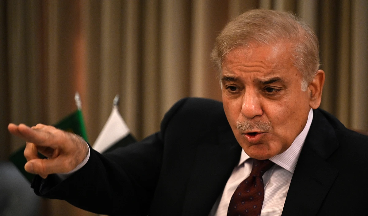 Shehbaz Sharif speaks during a news conference in Islamabad on April 1, 2022. (AFP/File)