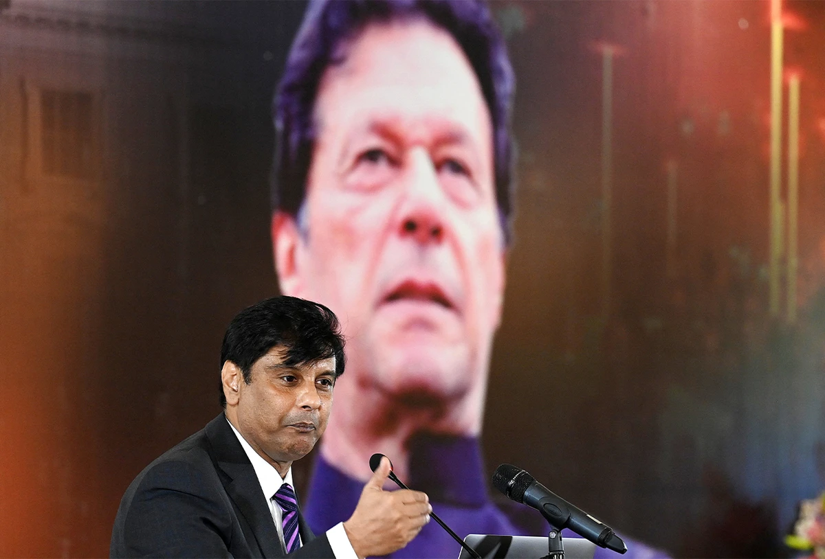 In this picture taken on June 22, 2022, a top Pakistani news anchor Arshad Sharif speaks during an event on "Regime Change Conspiracy and Pakistan’s Destabilisation" in Islamabad. (AFP/File)
