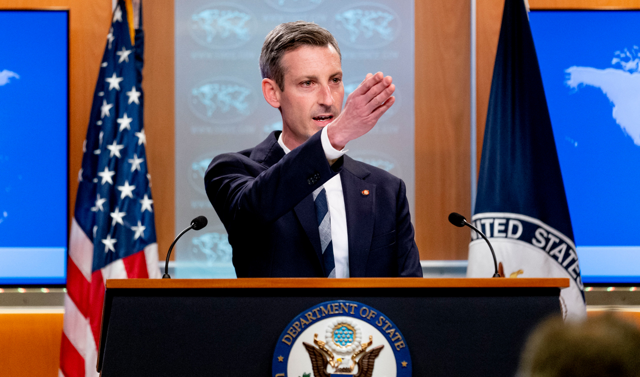 State Department spokesman Ned Price speaks during a news conference at the State Department in Washington, February 28, 2022. (AFP/File)