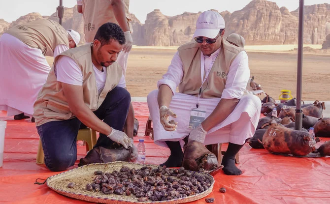 The process begins with the slaughtering of farm-raised sheep or goats. The farming family uses the meat and other parts for food and fuel, and the animal’s skin is cleaned and dried in the sun. (AN photos by Huda Bashatah)