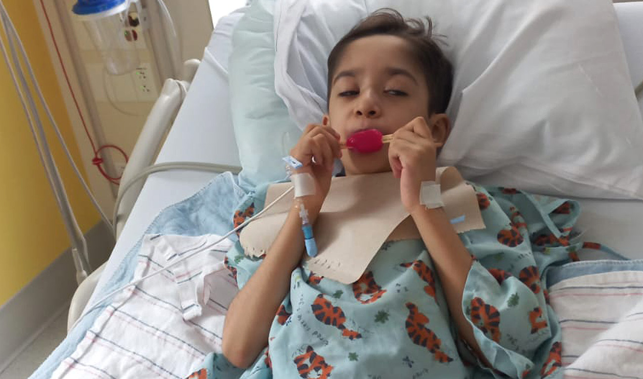 Six-year-old Faiz Asad is pictured in hospital in Massachusetts, US on November 3, 2022. (Photo courtesy: Sania Asad)