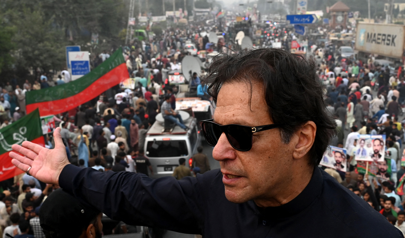 In this photograph taken on November 1, 2022, Pakistan's former prime minister Imran Khan speaks while taking part in an anti-government march in Gujranwala. (Photo courtesy: AFP/File)