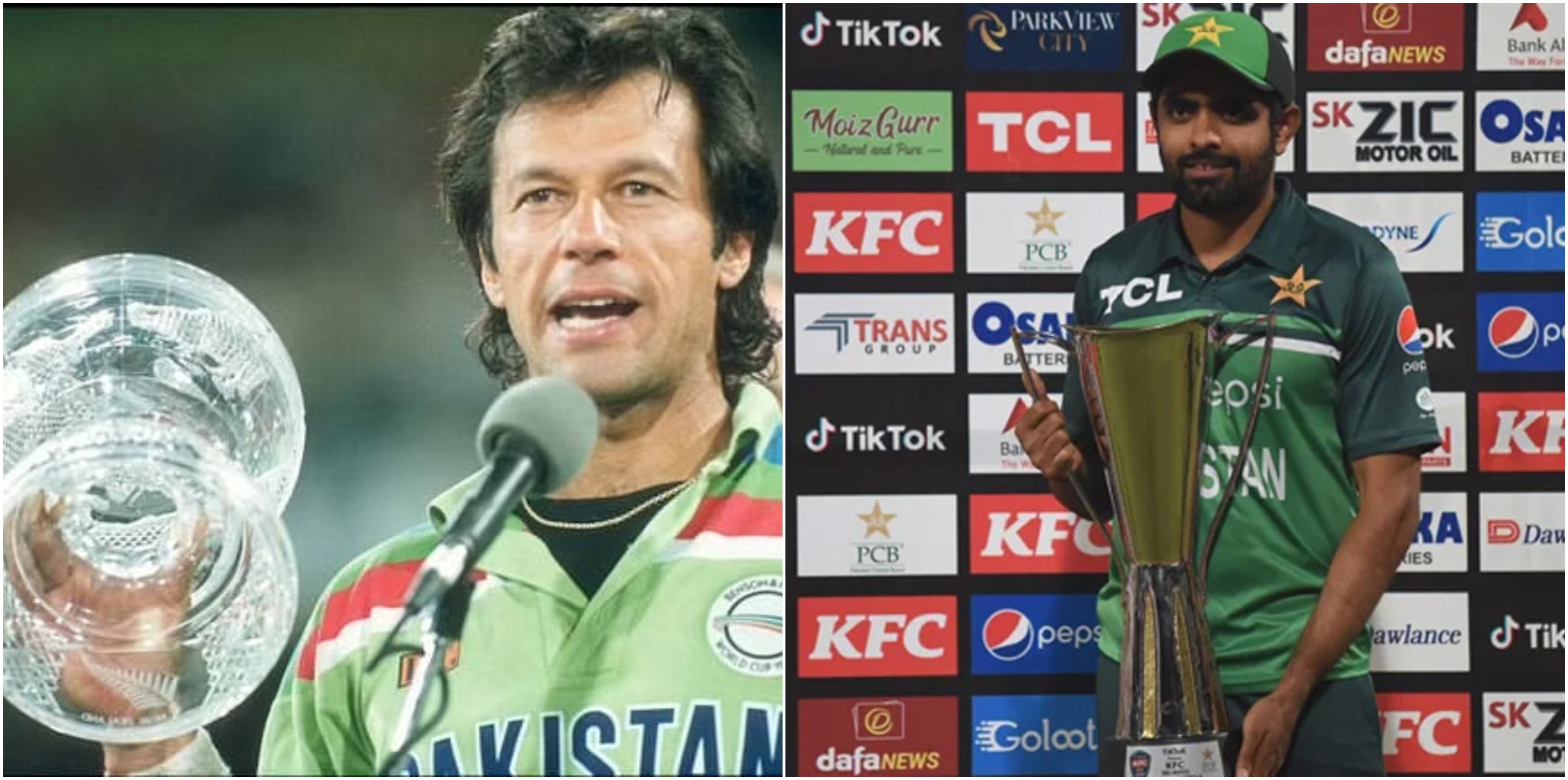 This combination of photos shows Pakistan cricket team captains Imran Khan (L) and Babar Azam (R). (Social media/ AFP)