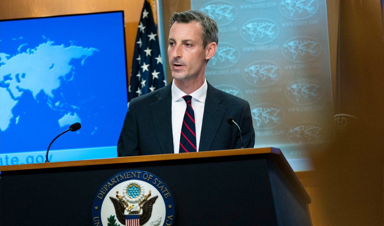 US State Department spokesman Ned Price speaks during a news conference at the State Department, March 10, 2022, in Washington, DC. (AFP/File)