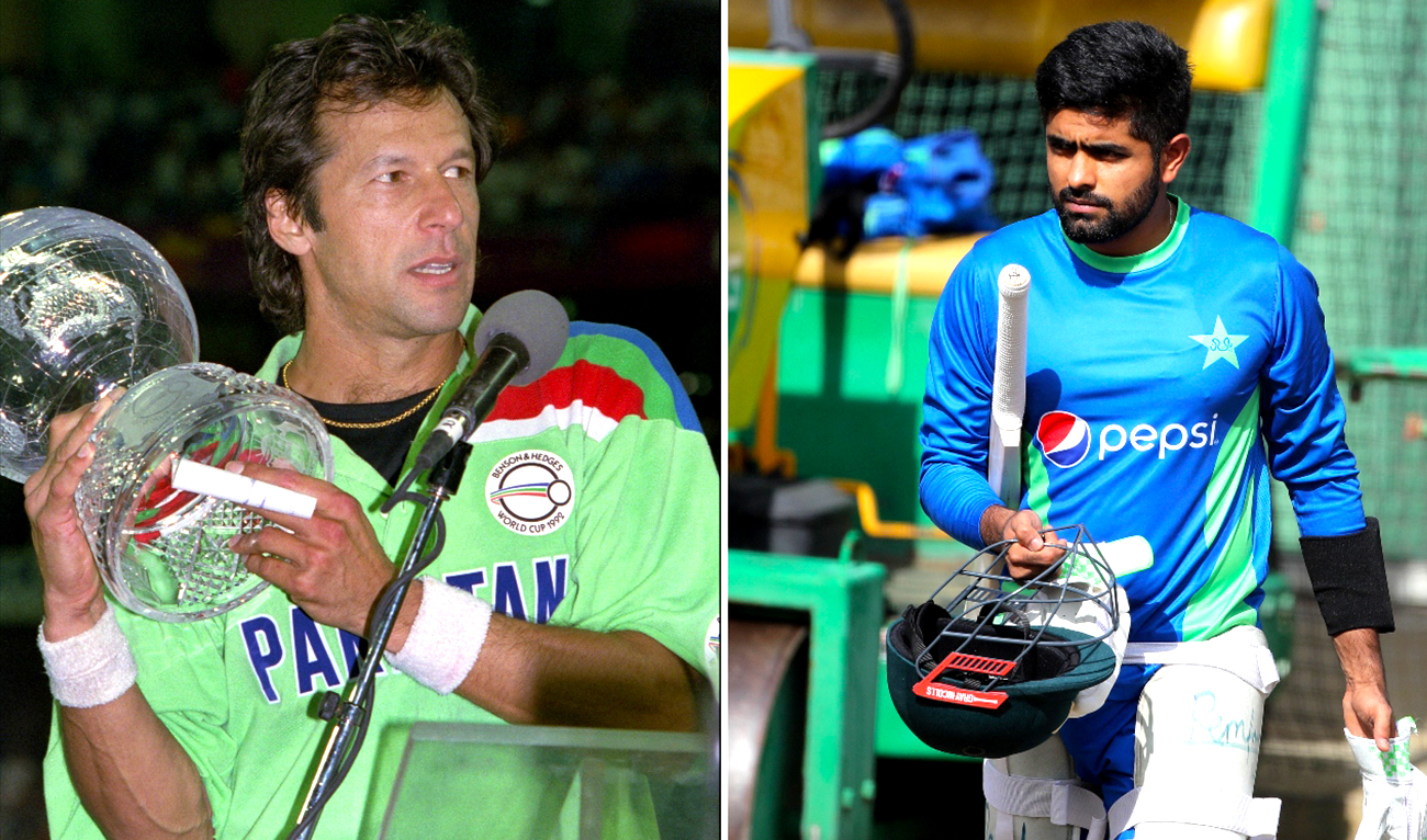 The collage of photos shows former prime minister and captain for Pakistani cricket team Imran Khan (left) and skipper Babar Azam. (Photo courtesy: AFP)